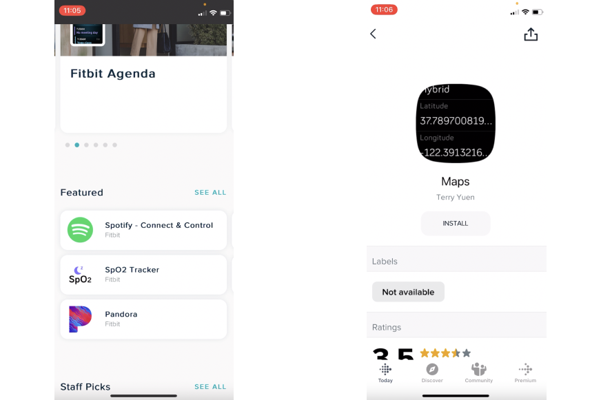 Man sieht die Installation weiterer Apps in der Fitbit App.